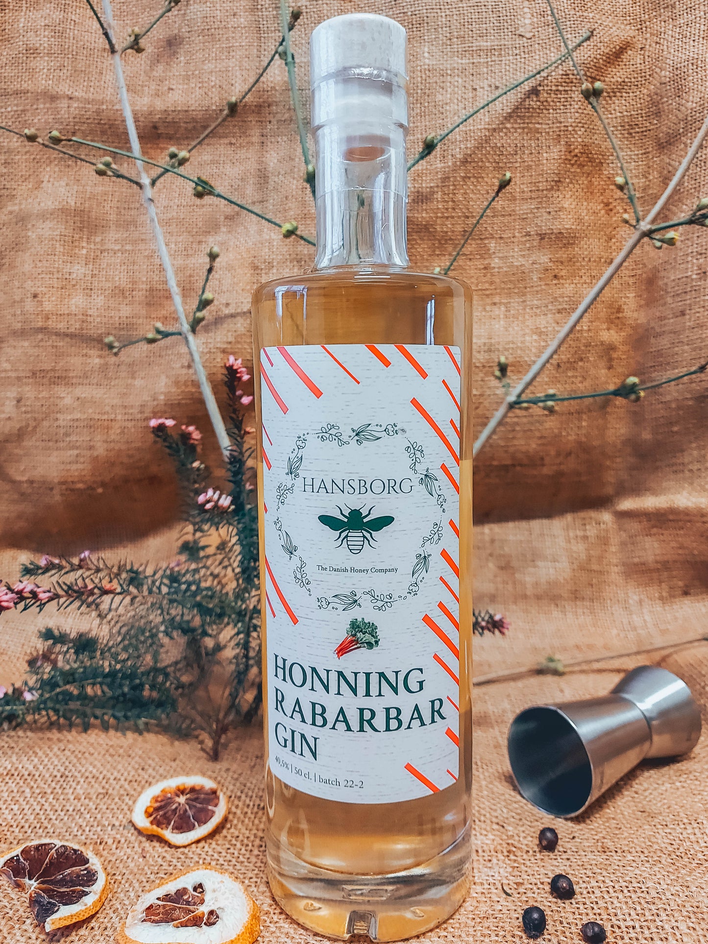 Gin m. Honning & Rabarber – Håndlavet gin med dansk honning