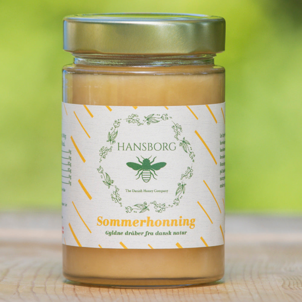 Sommerhonning i glas fra Hansborg Honning – dansk, naturlig honning
