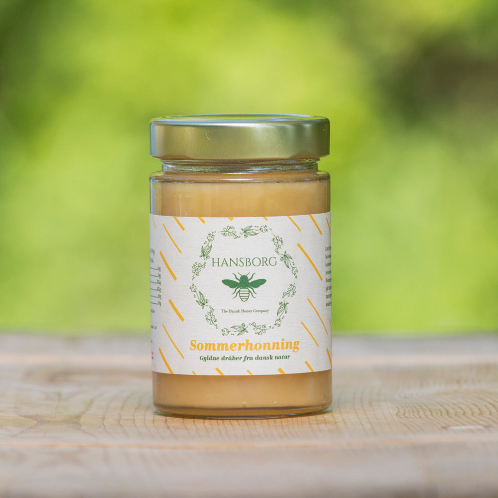 Sommerhonning i glas fra Hansborg Honning – dansk, naturlig honning